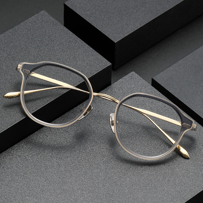 High-end Pure Titanium Eyewear gray Frame with Gold glasses legs