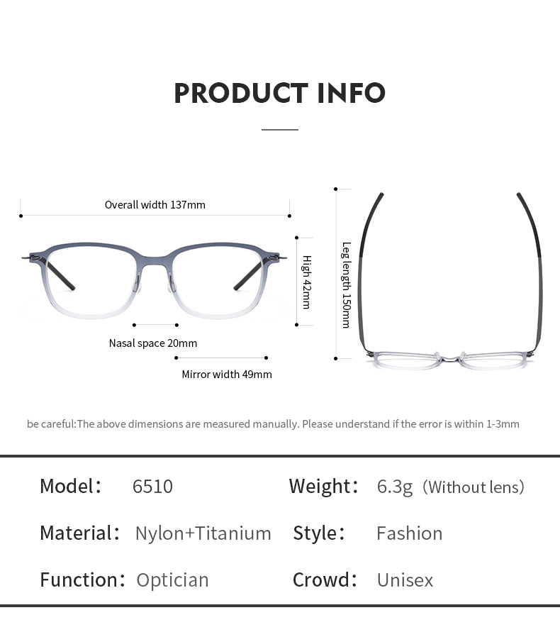 Beta Titanium Square Glasses Frame parameters