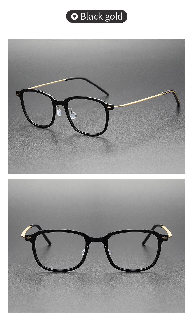 High Quality Beta Titanium black gold Square Glasses Frame display